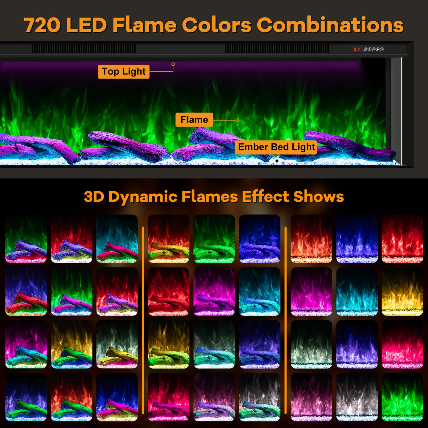 STRICWARM 100" 3 Sided Electric Fireplace Insert, 3D Smart Linear Built-in Fire Place Heater 1500W, Multi-Colors of Flame/Ember Bed/Toplight, APP & Remote Control, Cracking Sound, 9H Timer, Crystal & Log