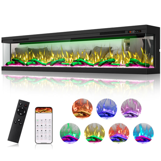 STRICWARM 100 inch 3 Sided Electric Fireplace with 3D Mirrored Flames, Smart WiFi Built-in Linear Fire Place Heater with Touch Screen, APP & Remote Control, Low Noise 1500W, Cracking Sound & Timer