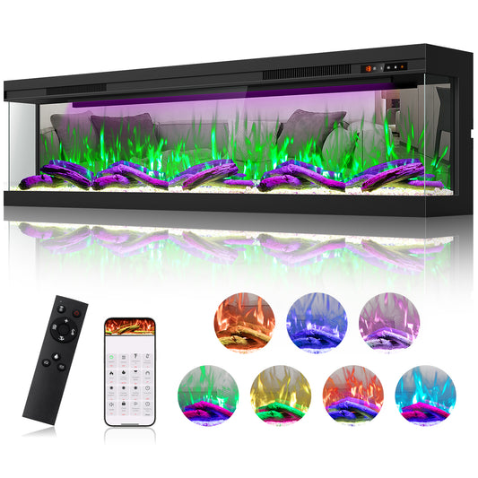 STRICWARM 80 inch 3 Sided Electric Fireplace with 3D Mirrored Flames, Smart WiFi Built-in Linear Fire Place Heater with Touch Screen, APP & Remote Control, Low Noise 1500W, Cracking Sound & Timer